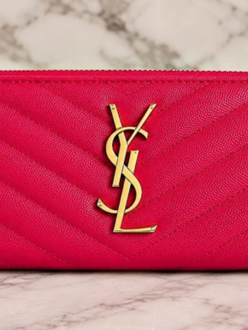 Saint Laurent  Zip Around Wallet in Grain de Poudre Leather